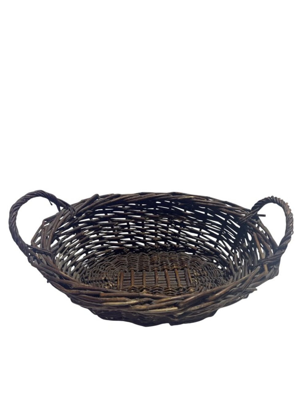 Vintage Woven Oval Basket Dual Handles Brown Rustic Decorative & Functional
